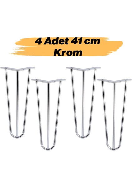 Sehpa Masa Ayağı 41 cm Krom Gümüş Metal Tekli Dayanıklı Mobilya Destek Yükseltici Ayak Modeli 4 Adet