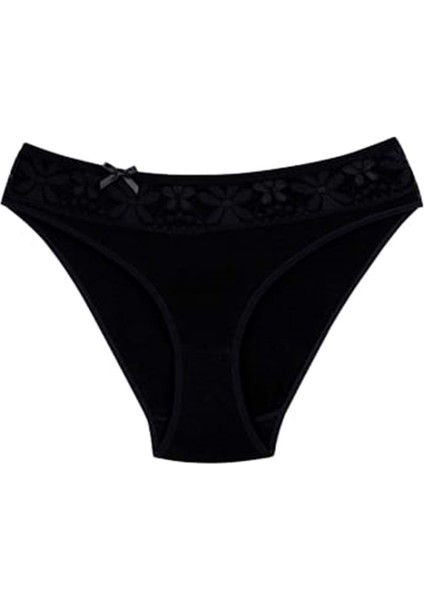 Kadın Likralı Beli Dantelli Bikini Külot C-131 (4 Paket) - Siyah - 5
