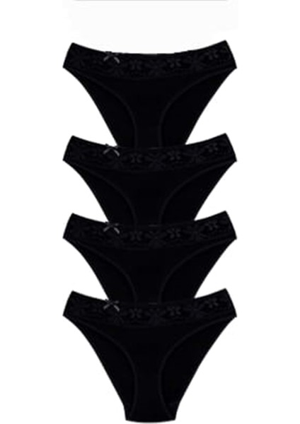 Kadın Likralı Beli Dantelli Bikini Külot C-131 (4 Paket) - Siyah - 5 fiyatları