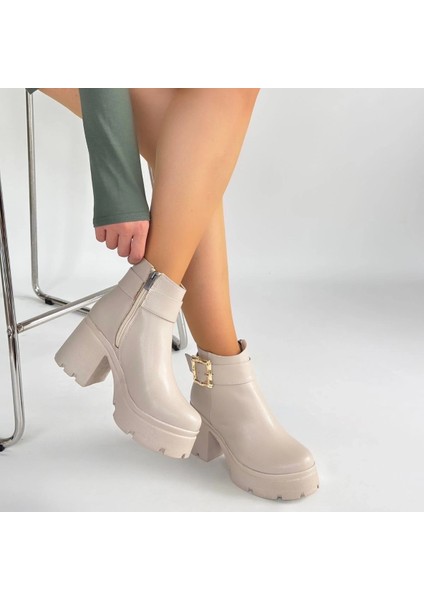 Pinma Bej Cilt Topuklu Bot fırsatları