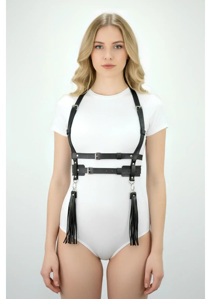 Püskül Detaylı Omuzdan Askılı Elbise Üzeri Şık Deri Bel Korse Kemer APFT638 modelleri