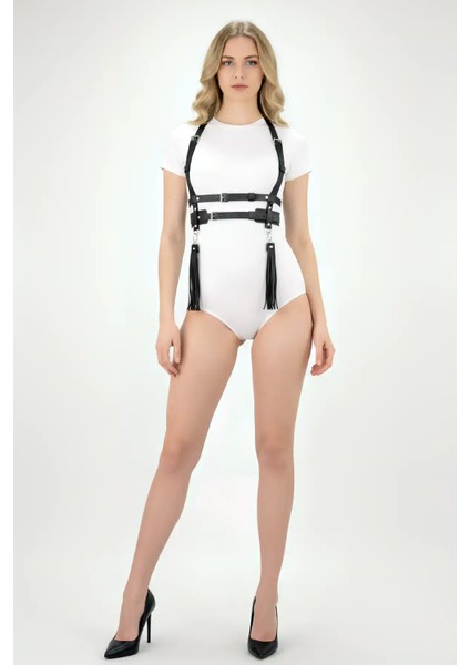 Püskül Detaylı Omuzdan Askılı Elbise Üzeri Şık Deri Bel Korse Kemer APFT638 fırsatları