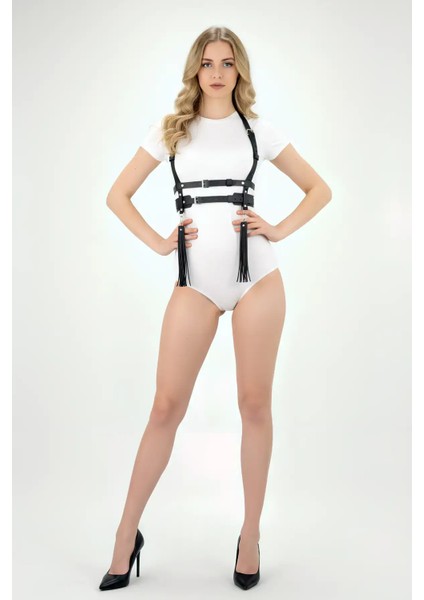 Püskül Detaylı Omuzdan Askılı Elbise Üzeri Şık Deri Bel Korse Kemer APFT638 indirimleri