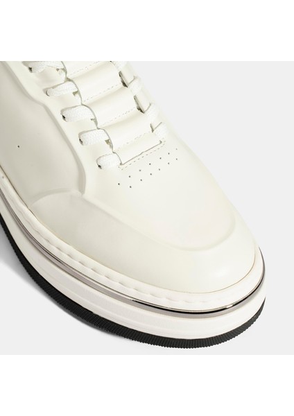 Erkek Beyaz Bağcıklı Deri Spor Ayakkabı