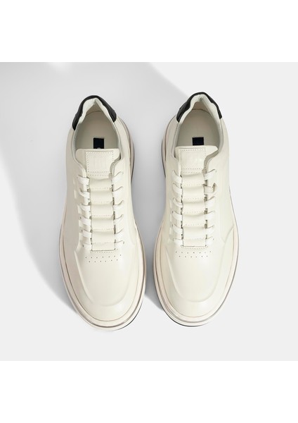 Erkek Beyaz Bağcıklı Deri Spor Ayakkabı