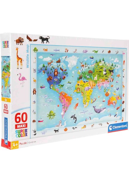 60 Parça Maxi Supercolor Puzzle: Wildlife Map