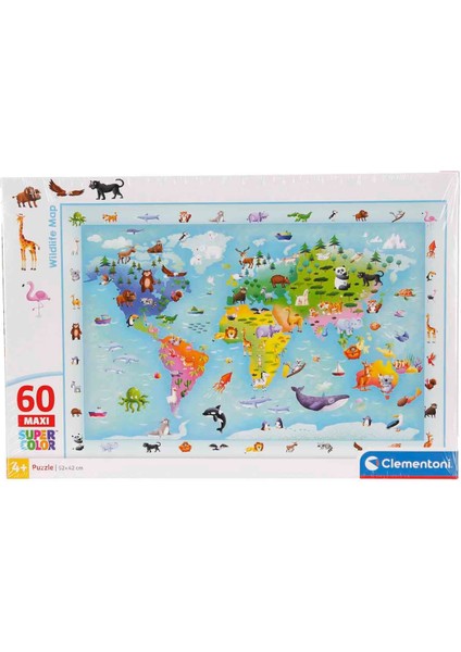 60 Parça Maxi Supercolor Puzzle: Wildlife Map modelleri