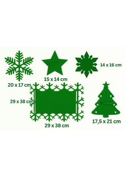 Yılbaşı Temalı 2 Kişilik 10 Parça Keçe Amerikan Servis Seti – Kar Tanesi & Ağaç & Yıldız Desenli
