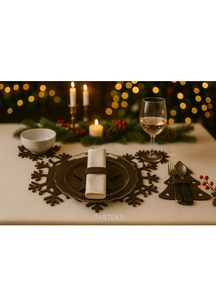 Yılbaşı Temalı 2 Kişilik 10 Parça Keçe Amerikan Servis Seti – Kar Tanesi & Ağaç & Yıldız Desenli
