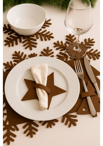 Yılbaşı Temalı 2 Kişilik 10 Parça Keçe Amerikan Servis Seti – Kar Tanesi & Ağaç & Yıldız Desenli modelleri