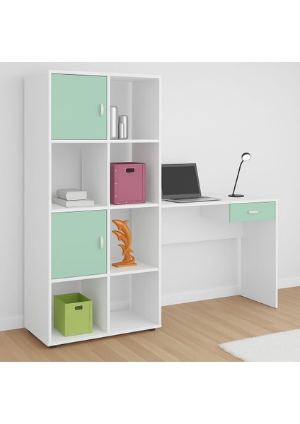Vital Kitaplıklı Çalışma Masası Gövde Beyaz Kapak Su Yeşili fiyatları