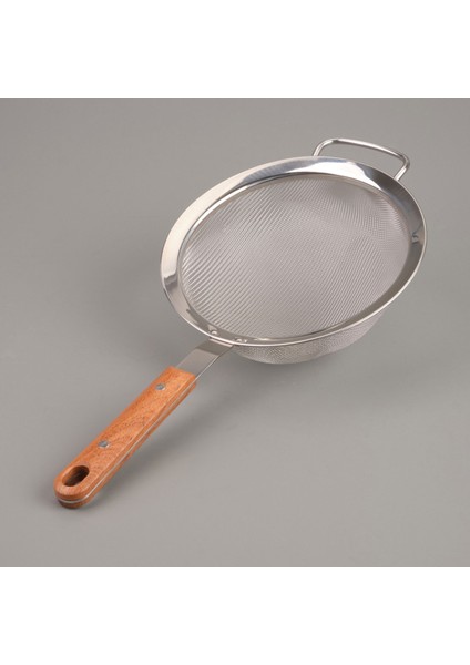 Ahşap Saplı Süzgeç - Gri / Kahverengi - 19 cm