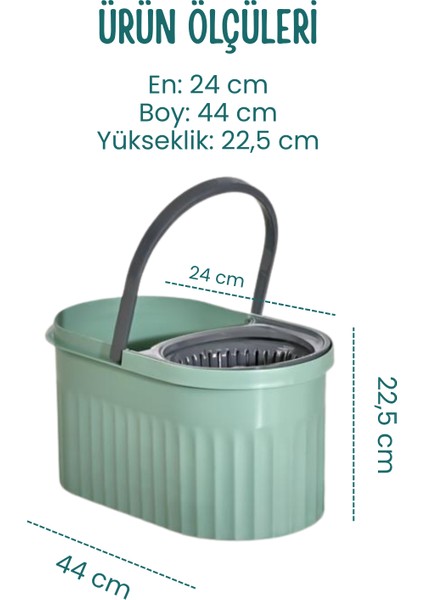 360° Döner Başlıklı Premium Temizlik Seti 15LT- Döner Başlıklı Paslanmaz Çelik Saplı- Yeşil fiyatları