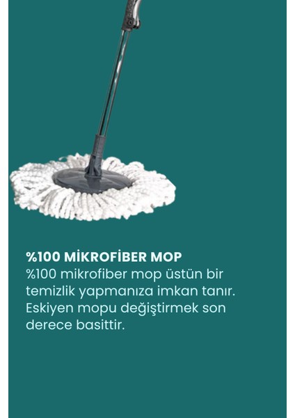 360° Döner Başlıklı Premium Temizlik Seti 15LT- Döner Başlıklı Paslanmaz Çelik Saplı- Yeşil modelleri