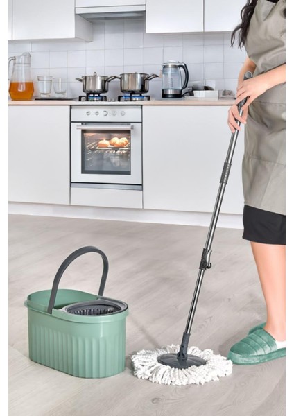 360° Döner Başlıklı Premium Temizlik Seti 15LT- Döner Başlıklı Paslanmaz Çelik Saplı- Yeşil