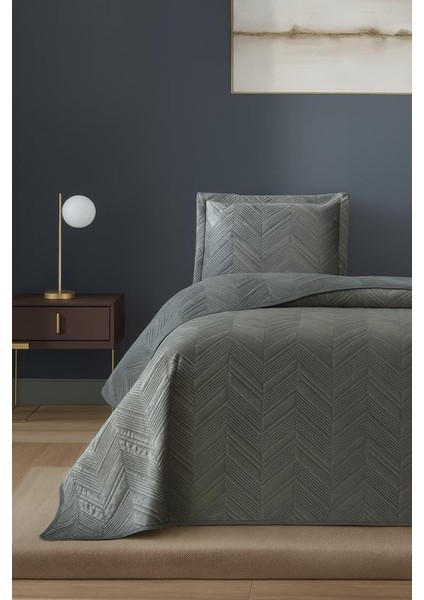 Paris Tek Kişilik Lüks Kadife 180X240 cm Yatak Örtüsü Koyu Yeşil