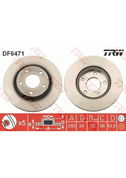 ÖN FREN AYNASI NISSAN JUKE 2010-2019 PULSAR 2014 280X24X43.9 5 DELİK 402061KA2A 402061KA3A 402061KA3B