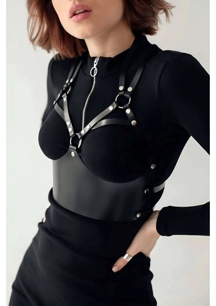 Deri Harness Büstiyer, Şık Deri Korse - APFT872