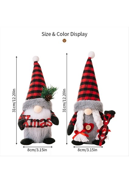 Noel Süslemeleri Noel Ekose Şapka Heykelcik Kırmızı ve Siyah Ekose Alfabe Duran Gnome Erkek (Yurt Dışından) modelleri