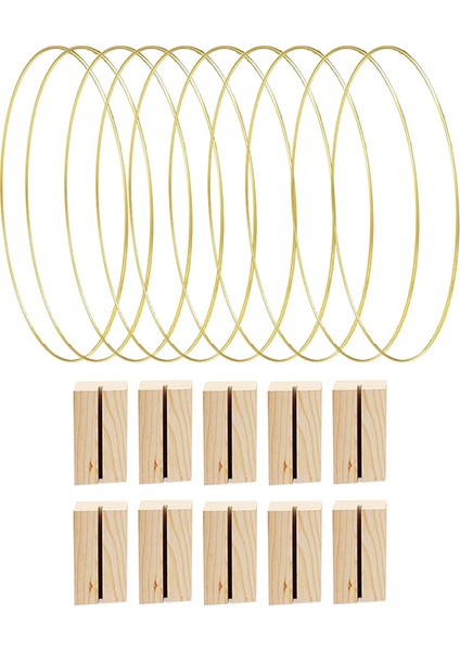 10 Adet 13 8 Inç Metal Hoop Centerpiece Dıy Çelenk Altın Çember Halkaları Ana Masa Için 10 Adet Ahşap Kart Tutucu (Yurt Dışından)
