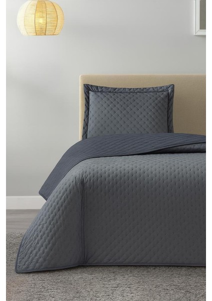 Parma Tek Kişilik Lüks Kadife 180X240 cm Yatak Örtüsü Antrasit