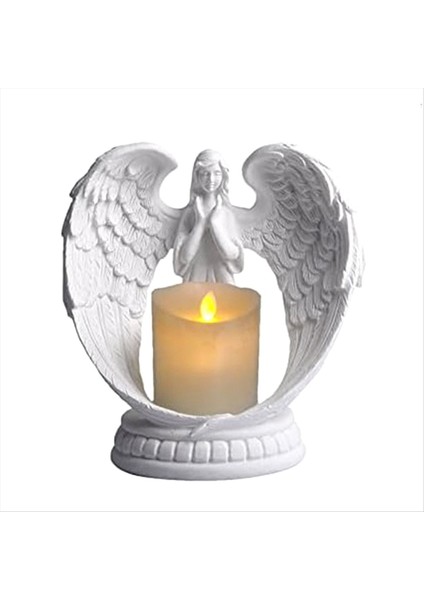 Yıldızlı Beyaz Melek Kanadı Dua Kumtaşı Heykeli Angel Heykelcik Duası Ev Dekorasyon Anıtı LED Mum Tutucu (Yurt Dışından)