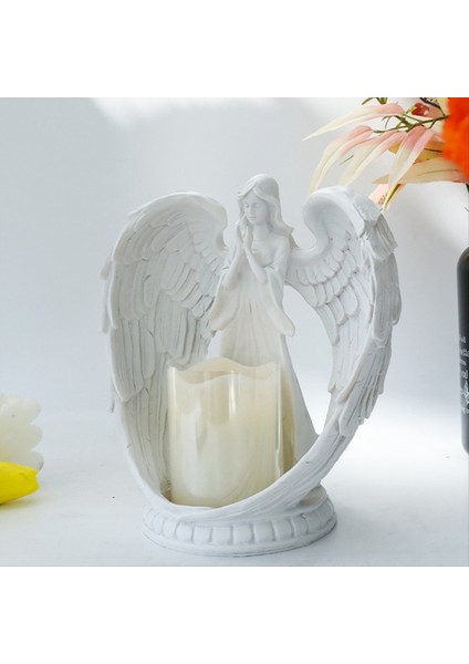 Yıldızlı Beyaz Melek Kanadı Dua Kumtaşı Heykeli Angel Heykelcik Duası Ev Dekorasyon Anıtı LED Mum Tutucu (Yurt Dışından) modelleri