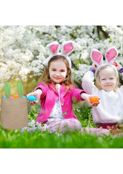 Paskalya Sepet Çantası - Bunny Tavşan Kulak Tasarımı - Bakkal Alışveriş Sepetleri Çocuk Partisi Çantaları Kahverengi -Beyaz (Yurt Dışından) indirimleri