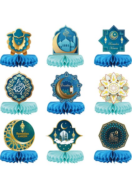 9pcs Eid Ramazan Dekorasyon Teması Partisi Masaüstü Kağıt Fan Balyomb Ball Moon Star Dekorasyonu Ramazan Partisi Malzemeleri (Yurt Dışından)
