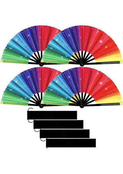 4pcs Glitter Rainbow Hand Fan Elde Taşına Fan Performansı Clack Dance Fan Çin Festival Fan Dekoratif Katlanır Fan (Yurt Dışından)