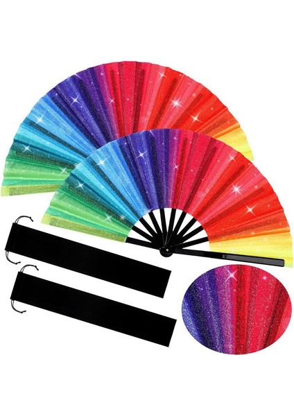 4pcs Glitter Rainbow Hand Fan Elde Taşına Fan Performansı Clack Dance Fan Çin Festival Fan Dekoratif Katlanır Fan (Yurt Dışından) fiyatları