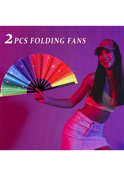 4pcs Glitter Rainbow Hand Fan Elde Taşına Fan Performansı Clack Dance Fan Çin Festival Fan Dekoratif Katlanır Fan (Yurt Dışından) modelleri