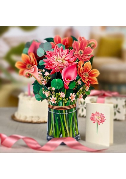 Pop-Up Kartlar Sevgili Dahlia 13 8 Inç Hayat Boyutlu Sonsuza Dek Çiçek Buket 3D Pop-Up Tebrik Kartları Notla (Yurt Dışından) indirimleri