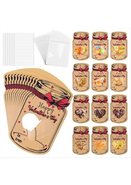 60PCS Kraft Paper Candy Jar Sevgililer Kartları Sevgililer Günü Şeker Tutucu Kart Kavanoz Happy Sevgililer Günü Değişim Kartları (Yurt Dışından)