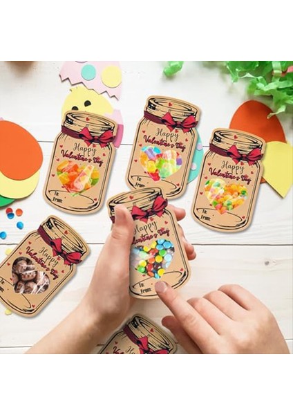 60PCS Kraft Paper Candy Jar Sevgililer Kartları Sevgililer Günü Şeker Tutucu Kart Kavanoz Happy Sevgililer Günü Değişim Kartları (Yurt Dışından) indirimleri