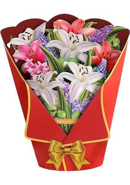 Çiçek Blossom Buket Pop-Up Kartı Anneler Günü 3D Çiçek Buket Kartları Çiçek Sepeti Tebrik Kartı A (Yurt Dışından)