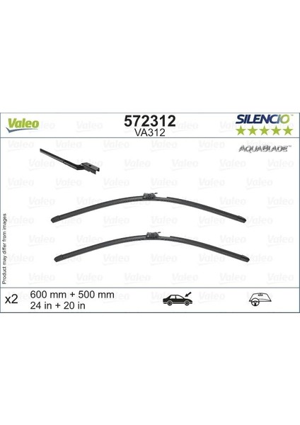 Sılencıo Aquablade Flat Blade VA312 102 600 500 mm Volvo 560 2006-2018 Isıtma Özellikli 31693567