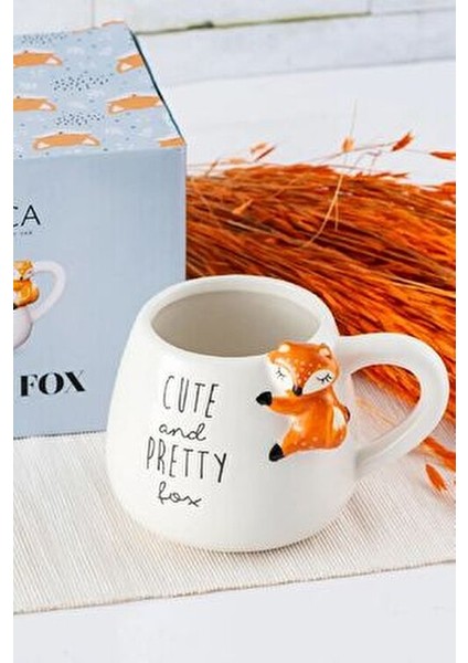 Animal Fox Seramik Kupa Desenli 483 ml Tek Parça Şık Tasarım Beyaz fiyatları