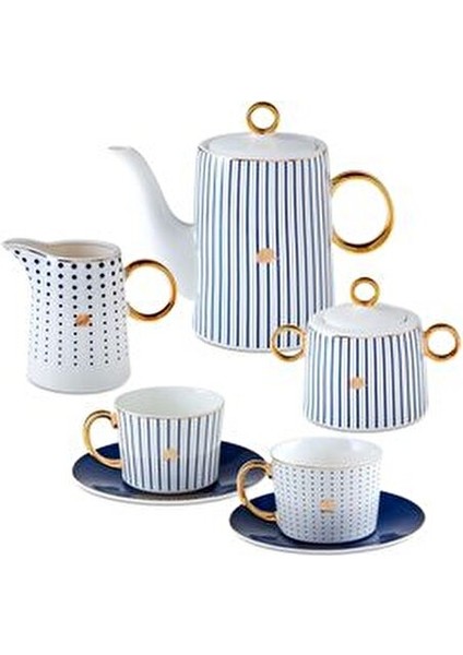Navy 15 Parça Kulplu Porselen Çay ve Kahve Seti Şık Desenli Tasarım