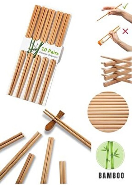Organik Bambu Çin Yemek Çubukları 20 Adet Yıkanabilir Pratik Kullanım fiyatları