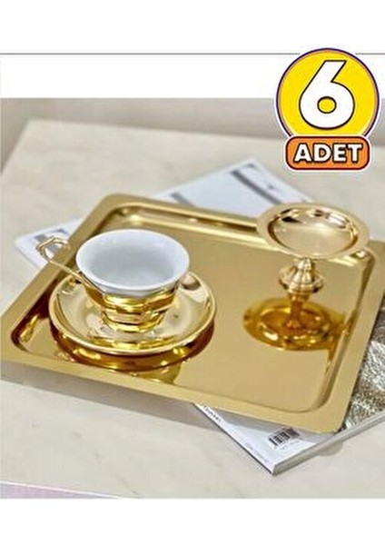 6 Adet Paslanmaz Çelik Kare Tepsi Seti Altın Renk 21x21 cm Zarif Sunum İçin indirimleri