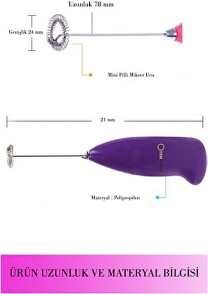 Renkli Pilli Mini Mikser Ergonomik Tasarım 1 Adet Plastik Malzeme ile