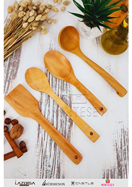 4 Parça Ahşap Mutfak Kaşık Seti Doğal Malzemelerle Sağlıklı Kullanım İçin fırsatları