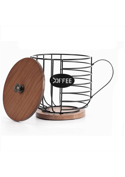 Rustik Kahve Pod Tutucu - K Fincanı Ahşap Kapaklı - Pods Için Mutfak Tezgahı Için Yuvarlak Kahve Sepeti Dekoru (Yurt Dışından)