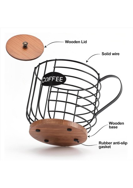 Rustik Kahve Pod Tutucu - K Fincanı Ahşap Kapaklı - Pods Için Mutfak Tezgahı Için Yuvarlak Kahve Sepeti Dekoru (Yurt Dışından) modelleri