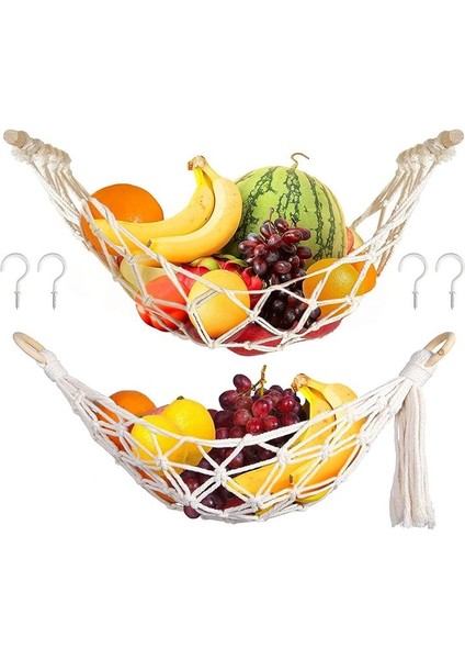 2 Adet Asılı Meyve Hamak Makrame Meyve Hamak Sepeti Kabine Altında Mutfak Için Meyve Hamak Muz Meyve Hamak (Yurt Dışından)