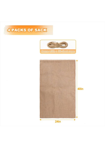 4pcs Ağır Hizmet Tipi Büyük Çuval Bezi Çantaları 40X24 Inç Kalınlaşmış Jüt Patates Depolama Çuvalları 32 8ft Halat Yeniden Kullanılabilir Patates Çantaları (Yurt Dışından) modelleri