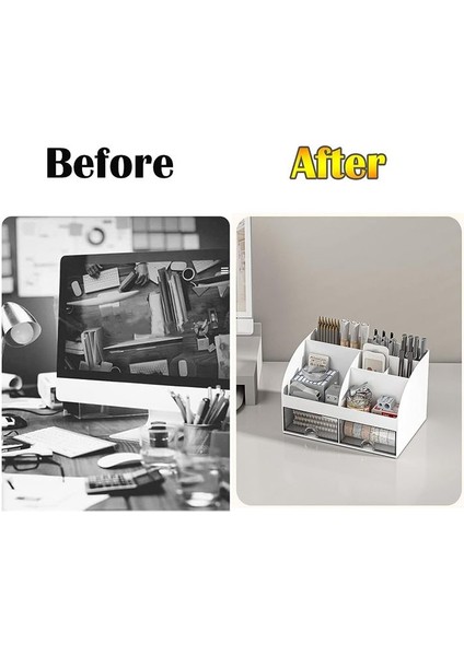 6 Bölmeli ve 2 Küçük Çekmeceli Masa Organizatör Ofis Organizatörü Kalem Tutucular Için Masa Depolama Kutusu Uzak Beyaz (Yurt Dışından) modelleri