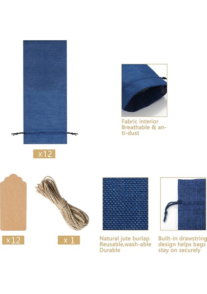 Yeniden Kullanılabilir Çuval Bezi Şarap Çantası 12 Adet Şarap Şişesi Çantaları Noel Düğün Doğum Günü Parti (Mavi) Için (Yurt Dışından) modelleri