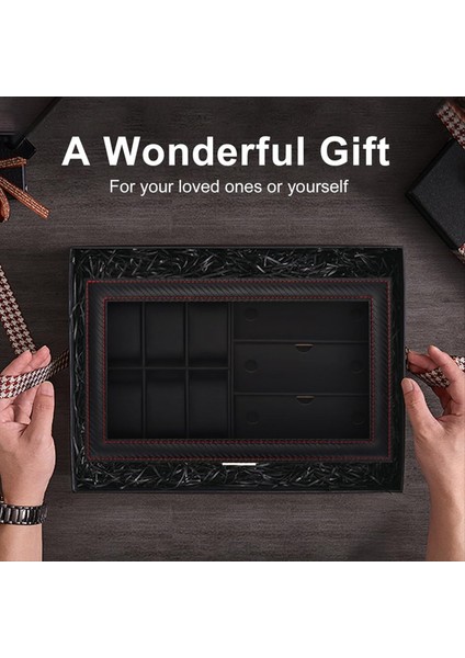 Izle Kutusu 6 Slot Izleme Çantası ve 3 Yuva Güneş Gözlüğü Organizatörü ile Erkek Mücevher Kutusu 2 Katmanlı Kilitlenebilir Saat Tutucu (Yurt Dışından) modelleri